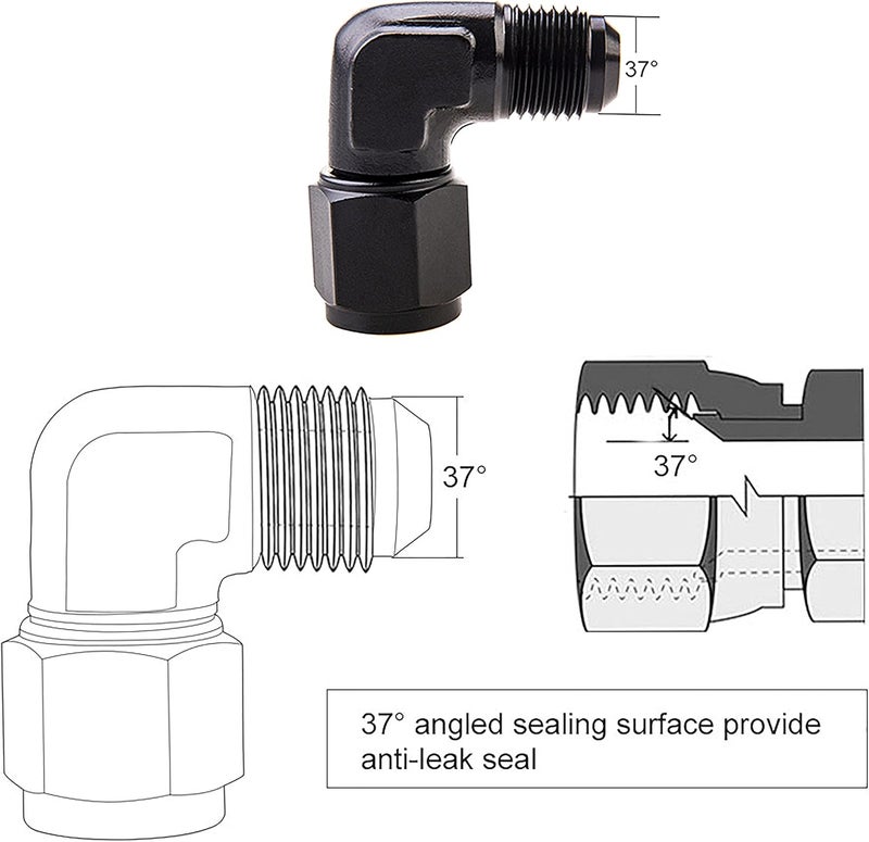 CNRAQR 8AN Female to 8AN Male Flare 90 Degree Swivel Hose Fitting Adapter Aluminium Anodized Black 2Pcs - Image 4